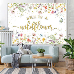 Lofaris She Is A Wildflower Floral White Baby Shower Backdrop