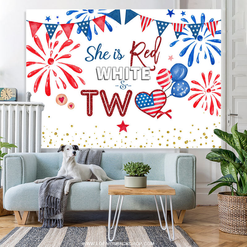 Lofaris She Is Red White 2nd Happy Independence Birthday Backdrop