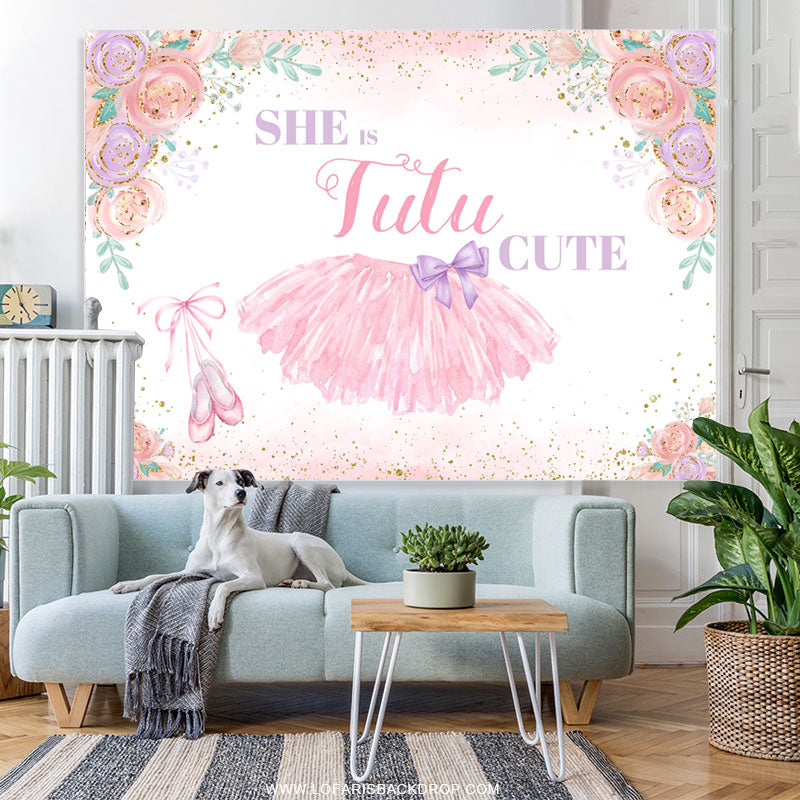 Lofaris She Is Tutu Cute Floral Happy Birthday Backdrop