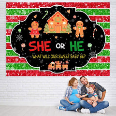 Lofaris She or He stripe Gingerbread Snow Baby Shower Backdrop