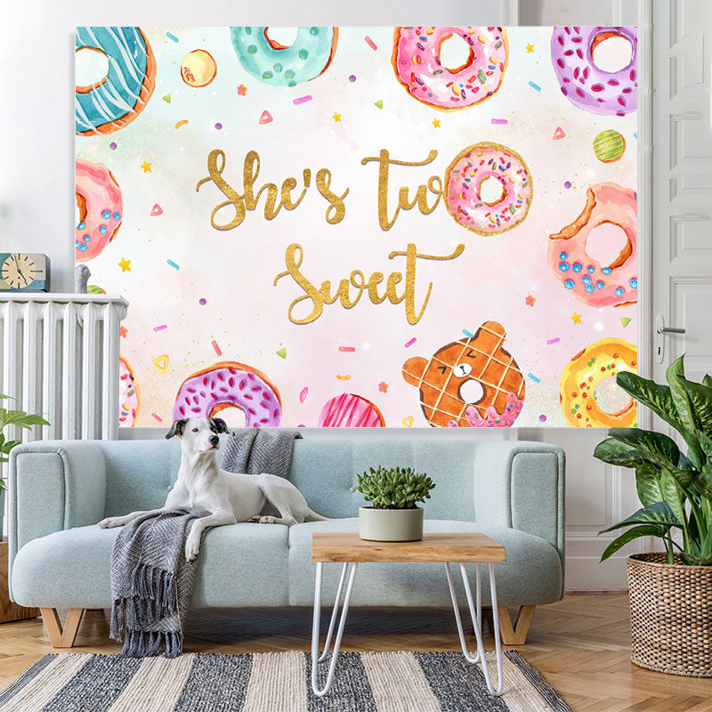 Lofaris Shes Two Sweet Color Donuts Birthday Backdrop for Girls