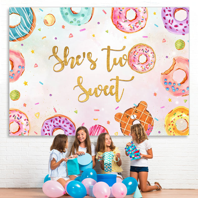 Lofaris Shes Two Sweet Color Donuts Birthday Backdrop for Girls