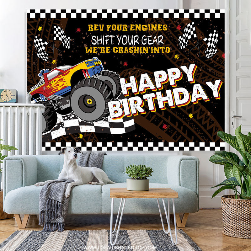 Lofaris Shift Your Gear Racing Car Happy Birthday Backdrop
