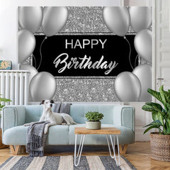 Lofaris Shinning Silver and Gery Balloons Birthday Backdrop