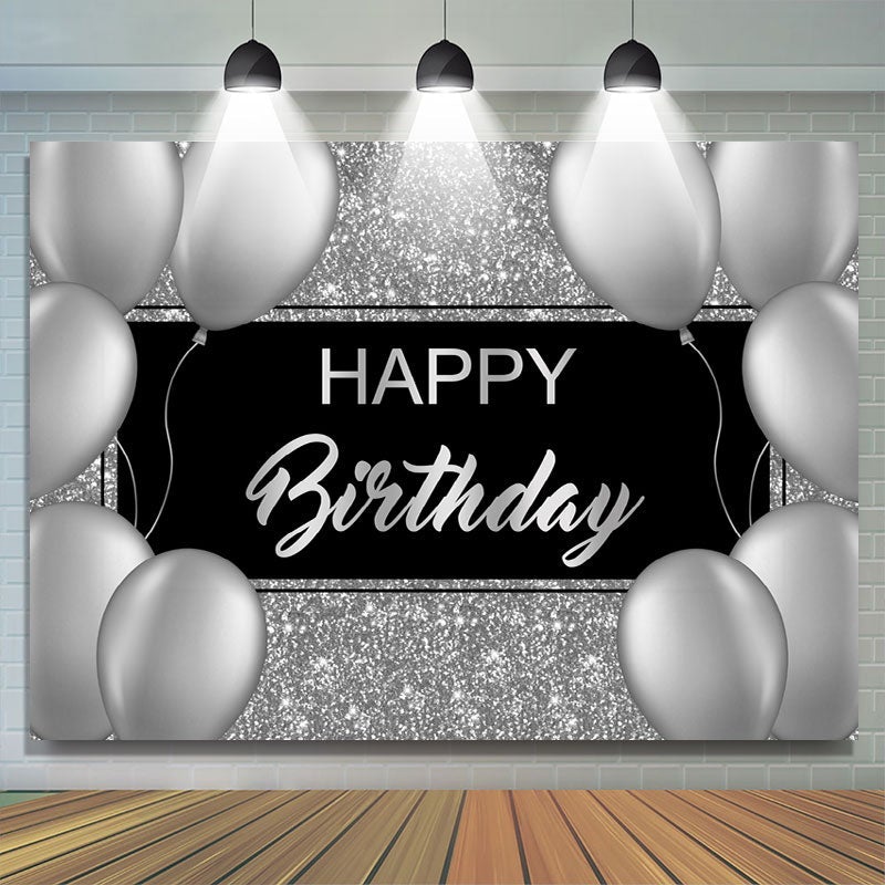 Lofaris Shinning Silver and Gery Balloons Birthday Backdrop
