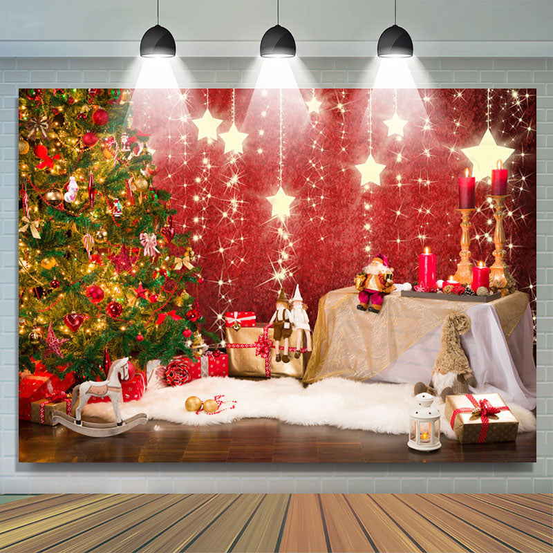 Lofaris Shiny Stars With Christmas Tree Gift Holiday Backdrop
