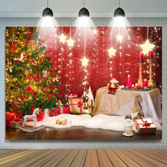 Lofaris Shiny Stars With Christmas Tree Gift Holiday Backdrop