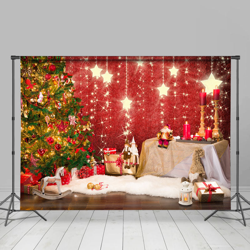 Lofaris Shiny Stars With Christmas Tree Gift Holiday Backdrop