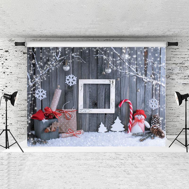 Lofaris Shiny Tree Snowflake Snowman Wooden Christmas Backdrops