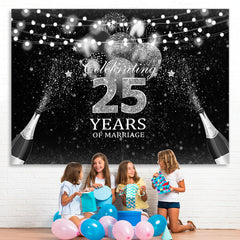 Lofaris Silver And Black Glitter Celebrate 25 Years Backdrop