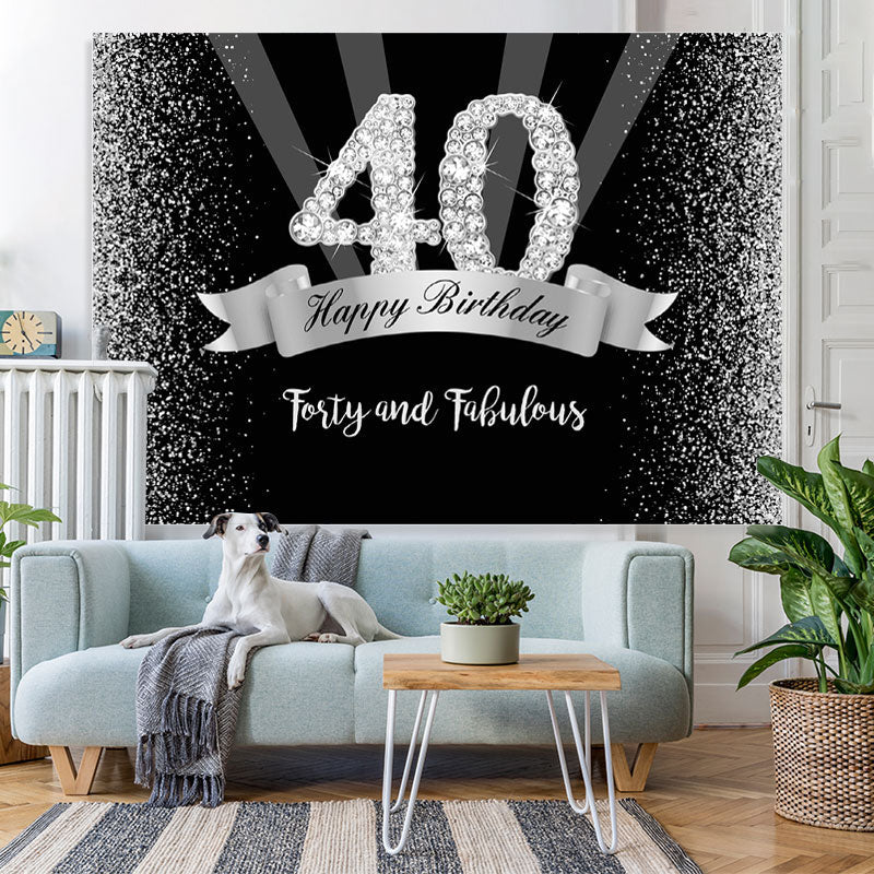 Lofaris Silver And Black Glitter Happy 40Th Birthday Backdrop