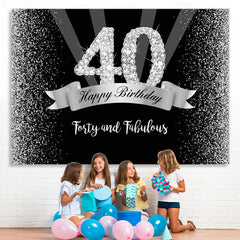 Lofaris Silver And Black Glitter Happy 40Th Birthday Backdrop