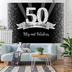 Lofaris Silver And Black Glitter Happy 50Th Birthday Backdrop