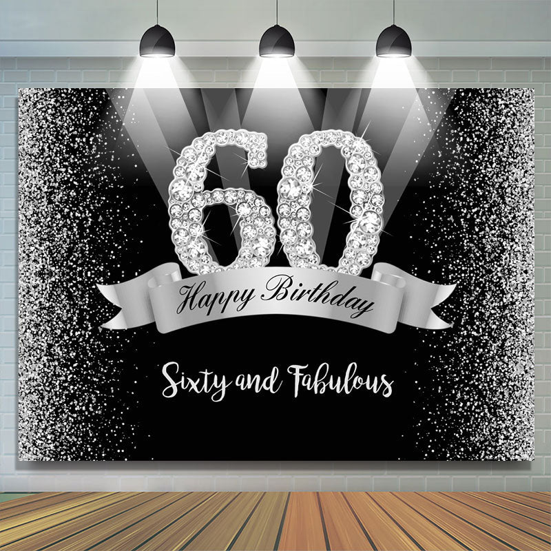Lofaris Silver And Black Glitter Happy 60Th Birthday Backdrop