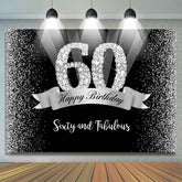 Lofaris Silver And Black Glitter Happy 60Th Birthday Backdrop