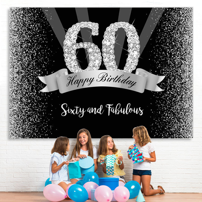 Lofaris Silver And Black Glitter Happy 60Th Birthday Backdrop