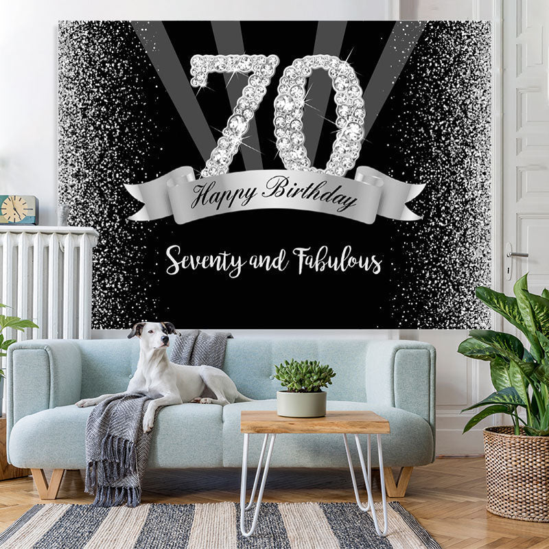 Lofaris Silver And Black Glitter Happy 70Th Birthday Backdrop