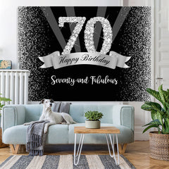 Lofaris Silver And Black Glitter Happy 70Th Birthday Backdrop