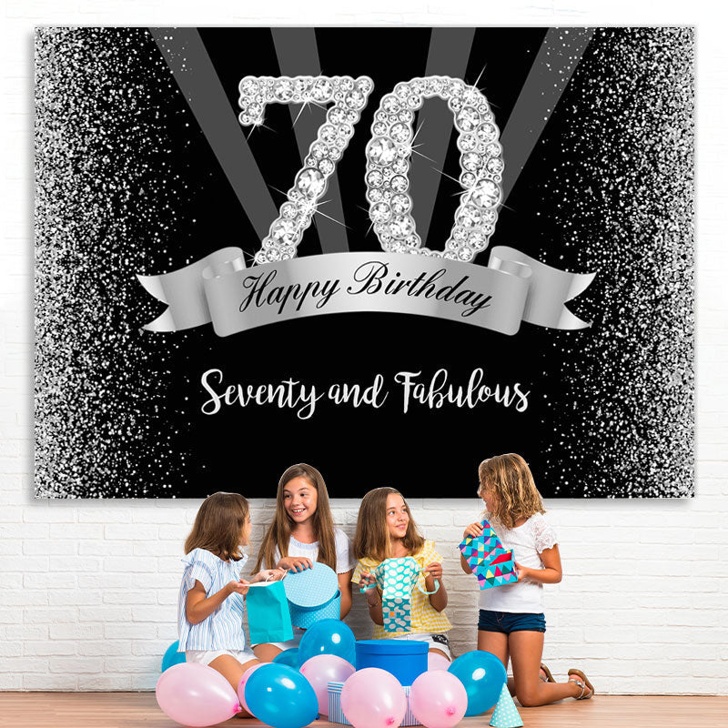 Lofaris Silver And Black Glitter Happy 70Th Birthday Backdrop
