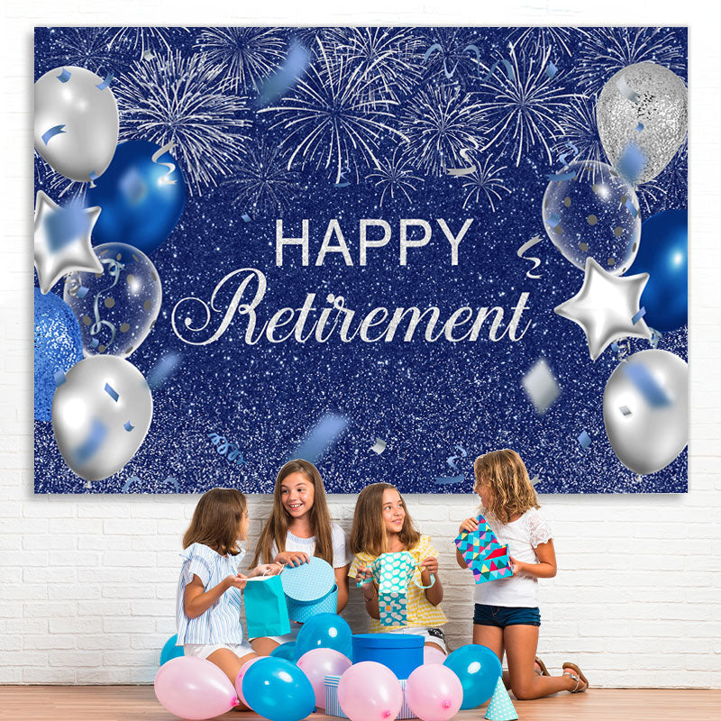 Lofaris Silver And Blue Balloon Glitter Happy Birthday Backdrop