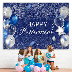 Lofaris Silver And Blue Balloon Glitter Happy Birthday Backdrop