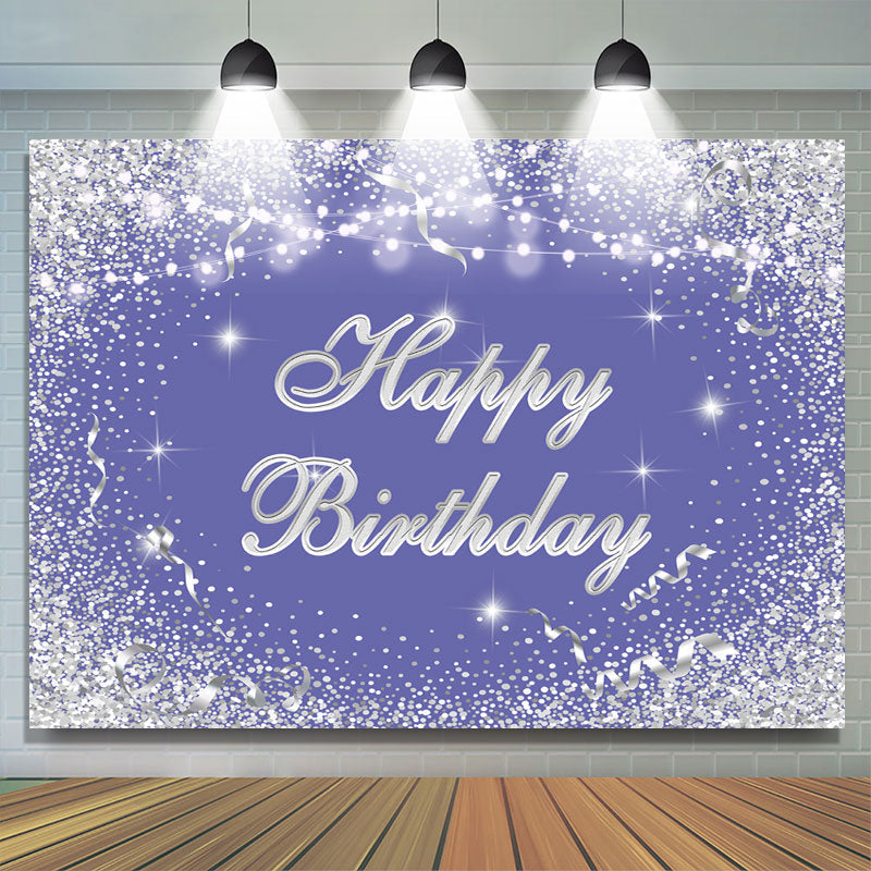 Lofaris Silver And Blue Glitter Bokeh Happy Birthday Backdrop