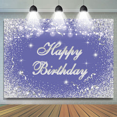 Lofaris Silver And Blue Glitter Bokeh Happy Birthday Backdrop