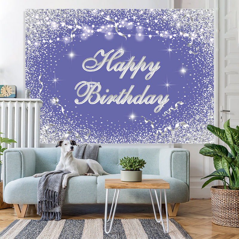 Lofaris Silver And Blue Glitter Bokeh Happy Birthday Backdrop