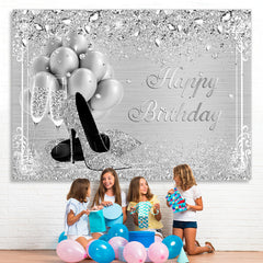 Lofaris Silver And Glitter Balloon Happy Birthday Backdrop