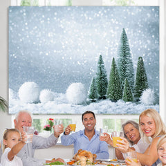 Lofaris Silver And White Snowball With Trees Christmas Backdrop