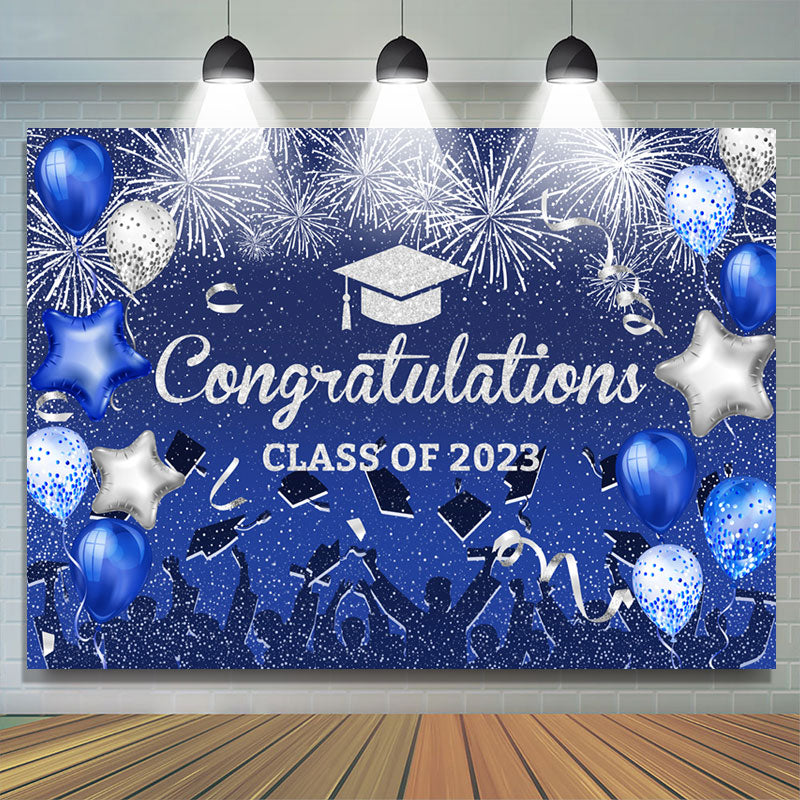 Lofaris Silver Blue Confetti 2023 Congratulation Grad Backdrop