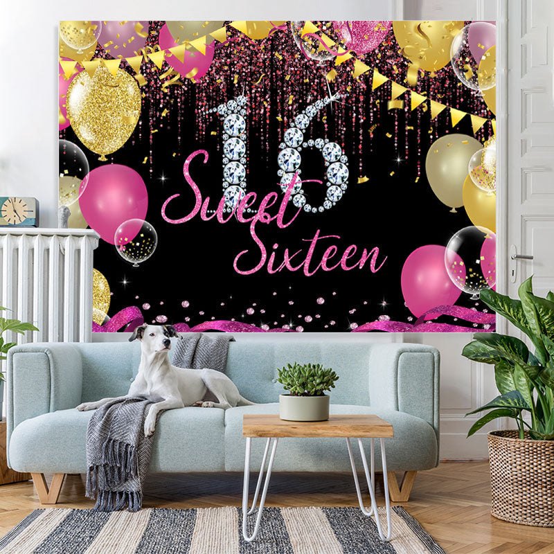 Lofaris Silver Diamonds And Glitter Sweet 16 Birthday Backdorp