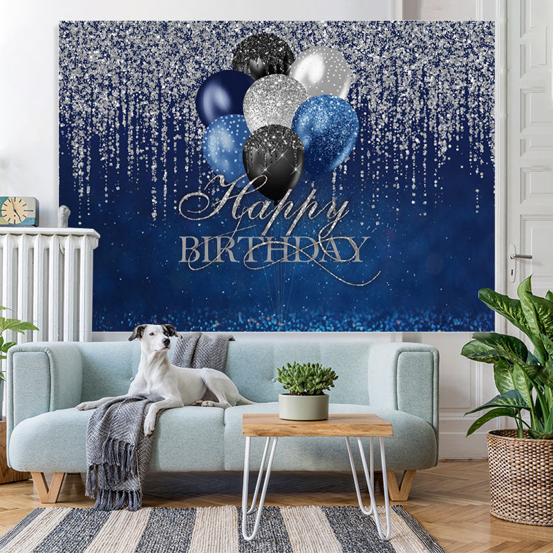 Lofaris Silver Glitter Blue Happy Birthday Backdrop For Girl