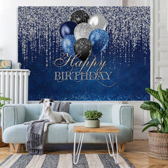 Lofaris Silver Glitter Blue Happy Birthday Backdrop For Girl
