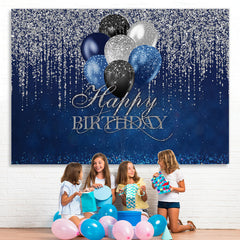 Lofaris Silver Glitter Blue Happy Birthday Backdrop For Girl