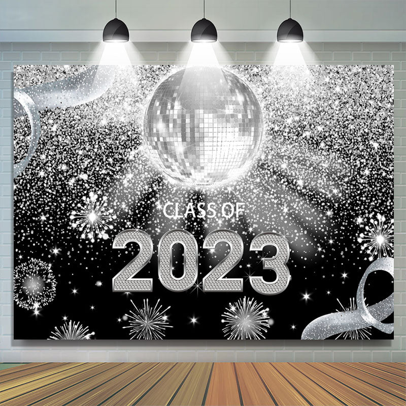Lofaris Silver Glitter Mirror Ball 2023 Graduation Backdrop