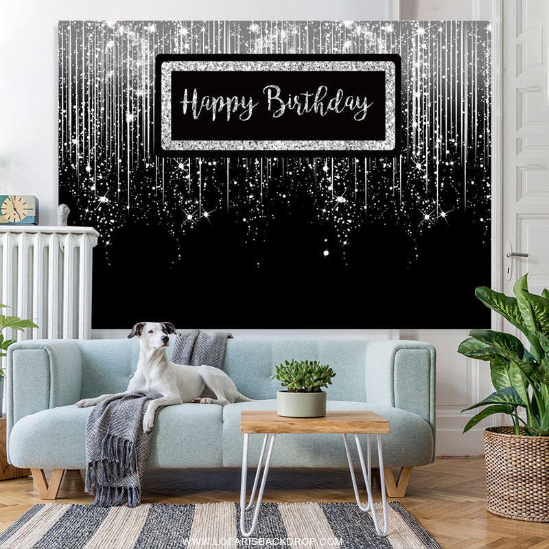 Lofaris Silver Glitter Spark Luxury Happy Birthday Backdrop