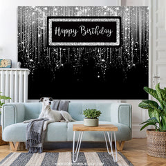 Lofaris Silver Glitter Spark Luxury Happy Birthday Backdrop