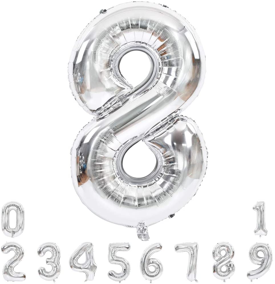 Lofaris Silver Large Giant Foil Mylar 40 Inch Number Balloons for Party