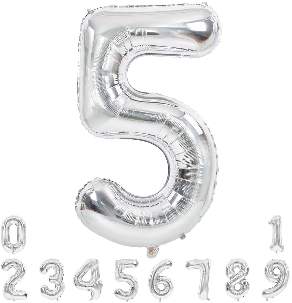 Lofaris Silver Large Giant Foil Mylar 40 Inch Number Balloons for Party
