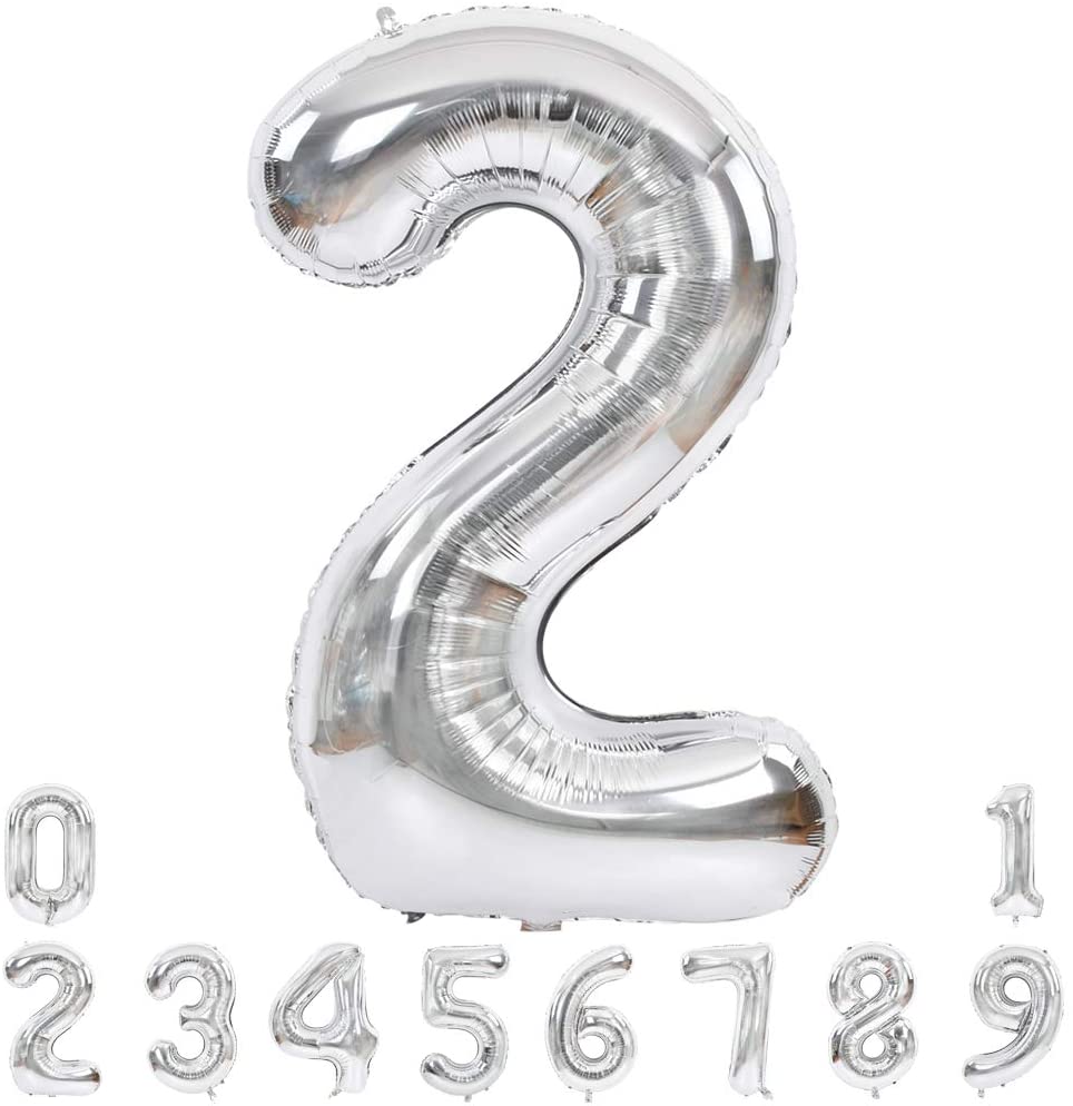 Lofaris Silver Large Giant Foil Mylar 40 Inch Number Balloons for Party