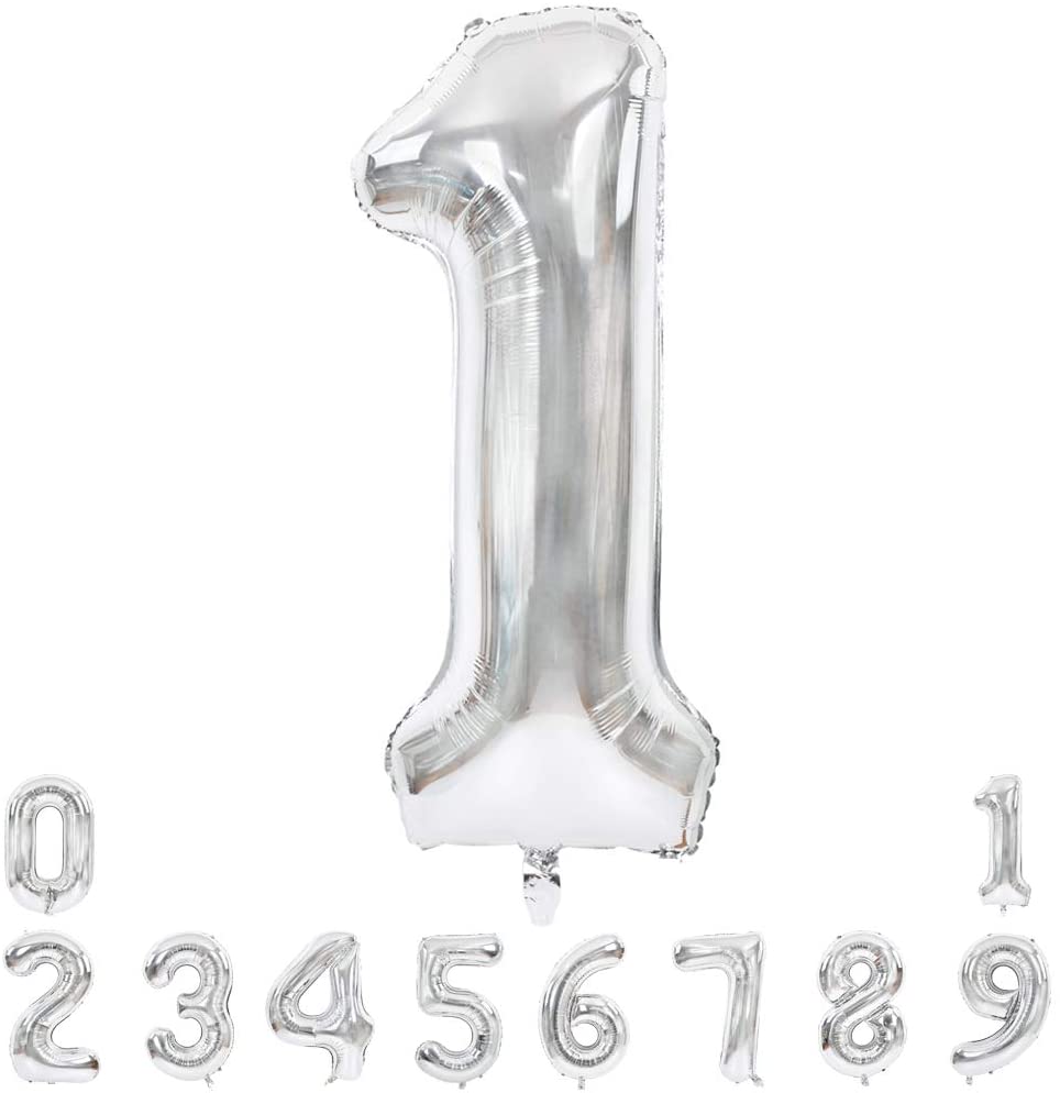 Lofaris Silver Large Giant Foil Mylar 40 Inch Number Balloons for Party