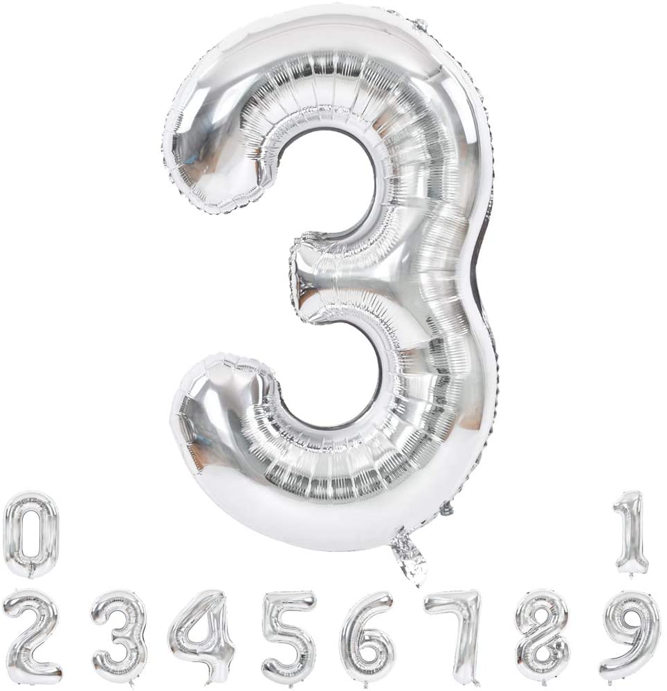 Lofaris Silver Large Giant Foil Mylar 40 Inch Number Balloons for Party