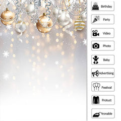 Lofaris Silver Ribbon Gold Ball Christmas Bokeh Backdrop