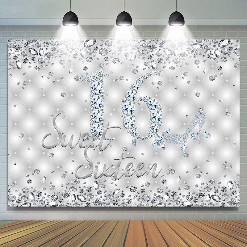 Lofaris Silver Shiny Diamond Sweet Sixteen Birthday Backdrop