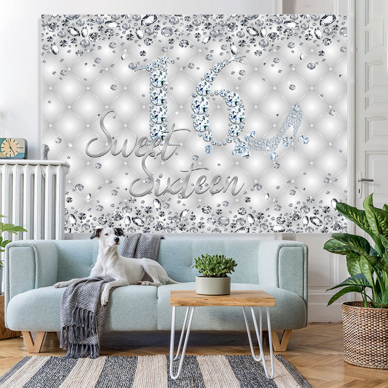 Lofaris Silver Shiny Diamond Sweet Sixteen Birthday Backdrop