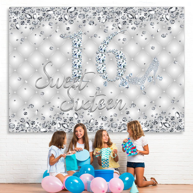 Lofaris Silver Shiny Diamond Sweet Sixteen Birthday Backdrop