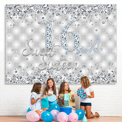Lofaris Silver Shiny Diamond Sweet Sixteen Birthday Backdrop