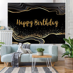 Lofaris Simple Black And Golden Glitter Happy Birthday Backdrop