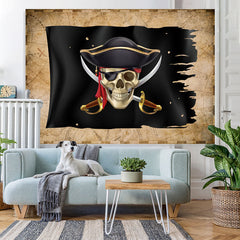 Lofaris Simple Black Pirate Ship Birthday Party Backdrop for Men